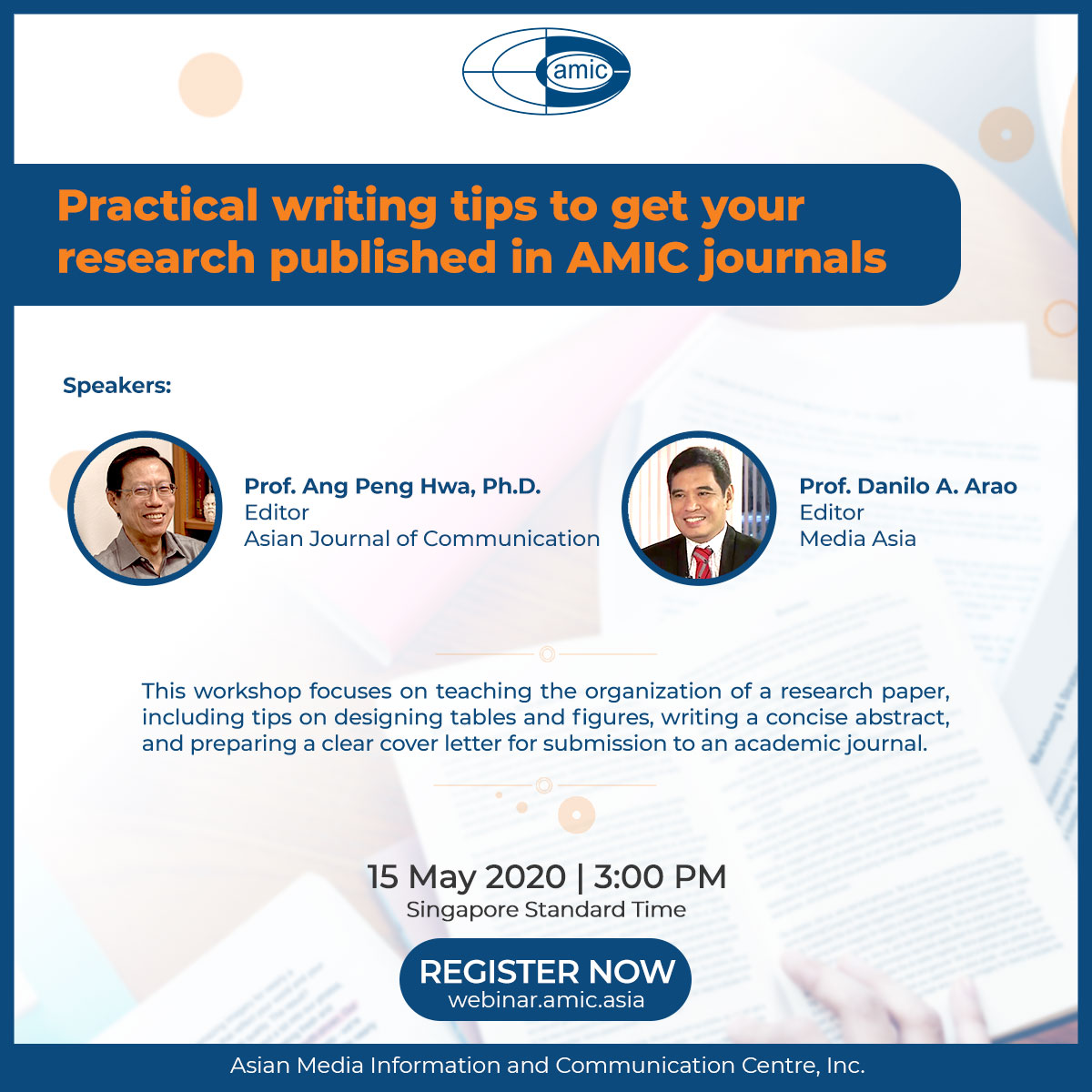Webinar Poster: Practical writing tips to get your research published in AMIC journals